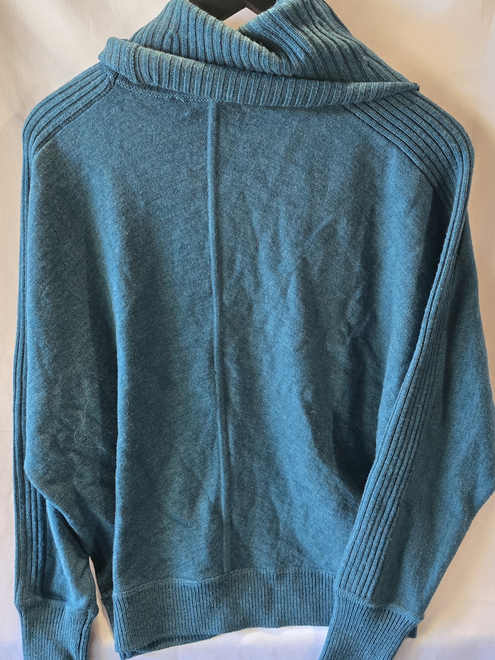 Women's Teal Ribbed Funnel Neck Sweater